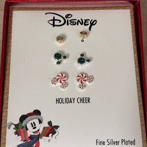 NIB Disney Holiday Cheer Silver Plated Earrings Set of 3